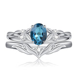 Sterling Silver 10K 14K 18K Gold  Oval Cut Unique Vine Gemstone Wedding Ring Set