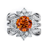 Sterling Silver 4.2 cttw Green Orange Red Moissanite Wedding Band Ring Set