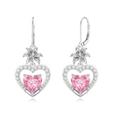 Sterling Silver Heart Cubic Zirconia Sunflower Rose Daisy Lily Lotus Hibiscus Dangle Earrings