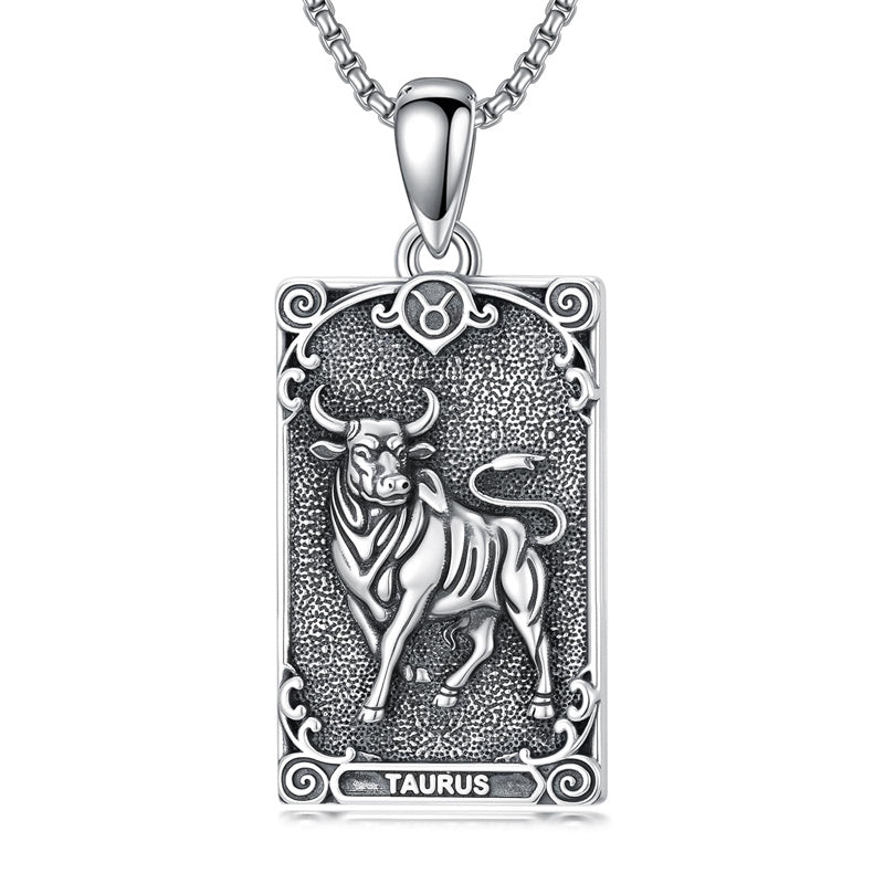 Sterling Silver Tarot Card 12 Zodiac Sign Pendant Necklace