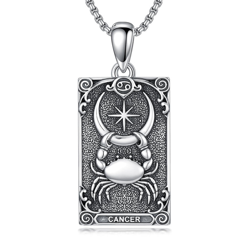 Sterling Silver Tarot Card 12 Zodiac Sign Pendant Necklace