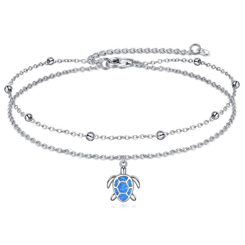 Sterling Silver Personalized Filigree Turtle Orca Whale Single Layer Anklet Bracelet