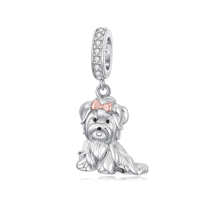 Sterling Silver Cubic Zirconia Yorkshire Boston Terrier Chihuahua Dachshund  Bead Charms