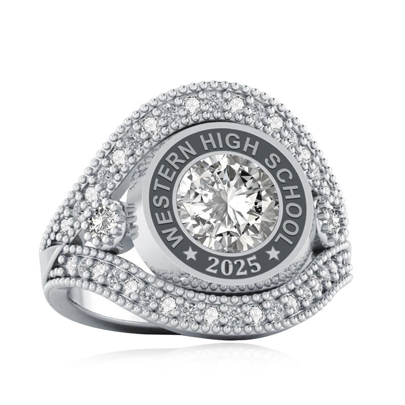 Sterling Silver Personalize Engraved Birthstone Class Ring for Women