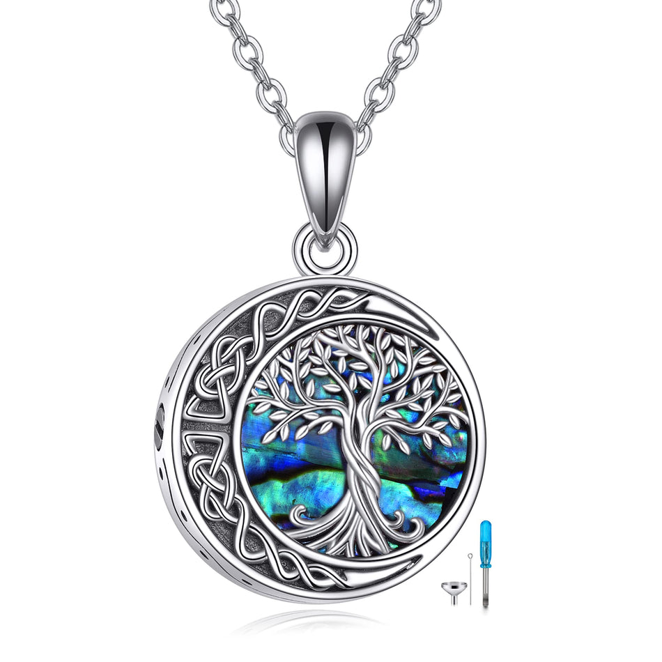 Sterling Silver Tree of Life Urn Necklaces Abalone Opal Shell Cremation Jewelry for Ashes