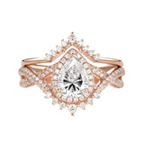 Sterling Silver 10K 14K 18K Gold  Pear Shaped Gemstone Engagement Rings Set