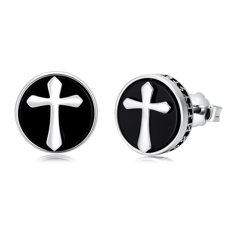 Sterling Silver Black Onyx Tree of Life Ankh Cross Skull Valknu Viking Stud Earrings