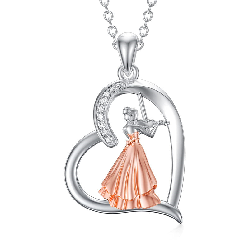 Sterling Silver Violinist Music Pendant Necklace