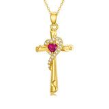 14K Gold Cubic Zirconia Cross Pendant Necklace