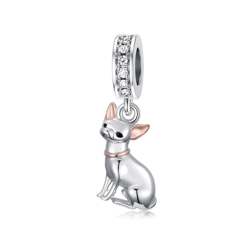Sterling Silver Cubic Zirconia Yorkshire Boston Terrier Chihuahua Dachshund  Bead Charms