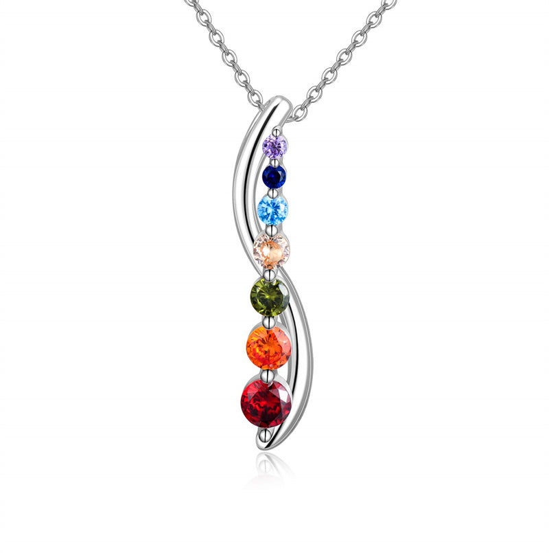 Sterling Silver Colorful Chakra  Pendant Necklace
