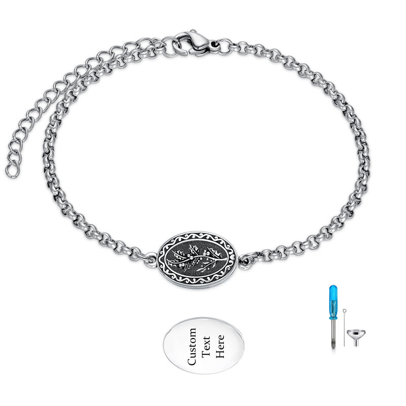 Sterling Silver 12-Month Birth Flower Urn Bracelet for Ashes