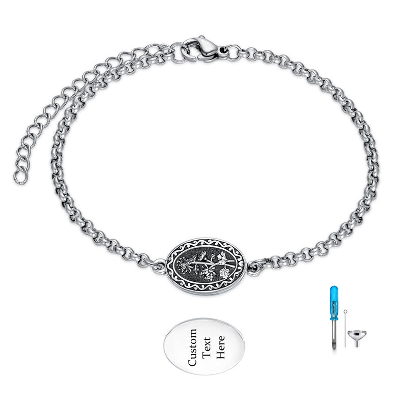 Sterling Silver 12-Month Birth Flower Urn Bracelet for Ashes
