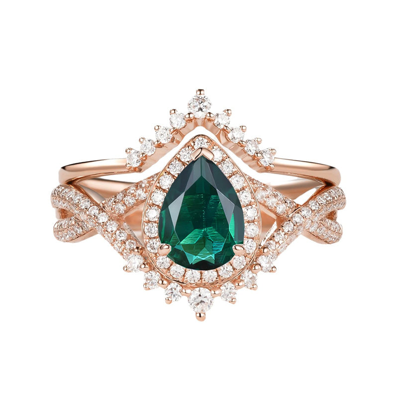 Sterling Silver 10K 14K 18K Gold  Pear Shaped Gemstone Engagement Rings Set