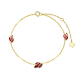 14K Gold Garnet Leaf Red Bracelet
