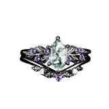 Sterling Silver 10K 14K 18K Long Hexagon Leaf Unique Vine Moss Agate Engagement Wedding Anniversary Ring Set