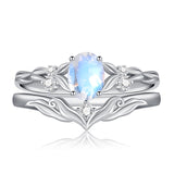 Sterling Silver 10K 14K 18K Gold  Oval Cut Unique Vine Gemstone Wedding Ring Set