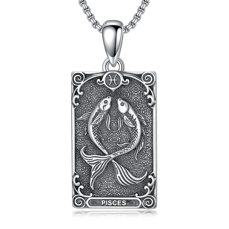 Sterling Silver Tarot Card 12 Zodiac Sign Pendant Necklace