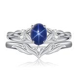 Sterling Silver 10K 14K 18K Gold  Oval Cut Unique Vine Gemstone Wedding Ring Set