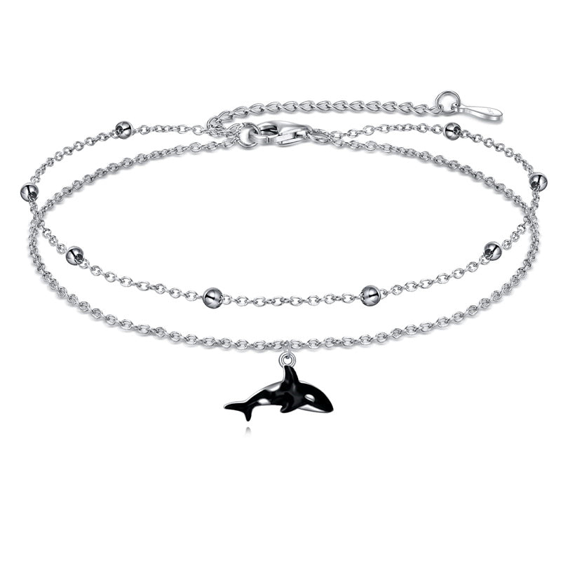 Sterling Silver Personalized Filigree Turtle Orca Whale Single Layer Anklet Bracelet