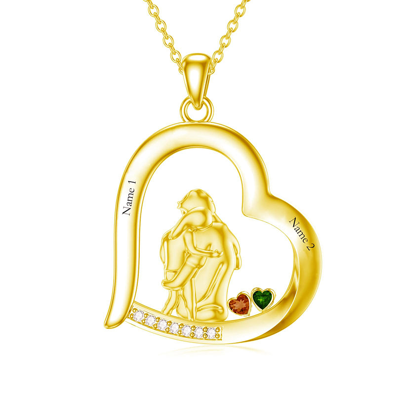 10K 14K 18K Gold Personalized Birthstone Engraved Father Daughter Pendant Necklace