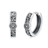 Sterling Silver Cross Sun Viking Wave Hoop Earrings for Men