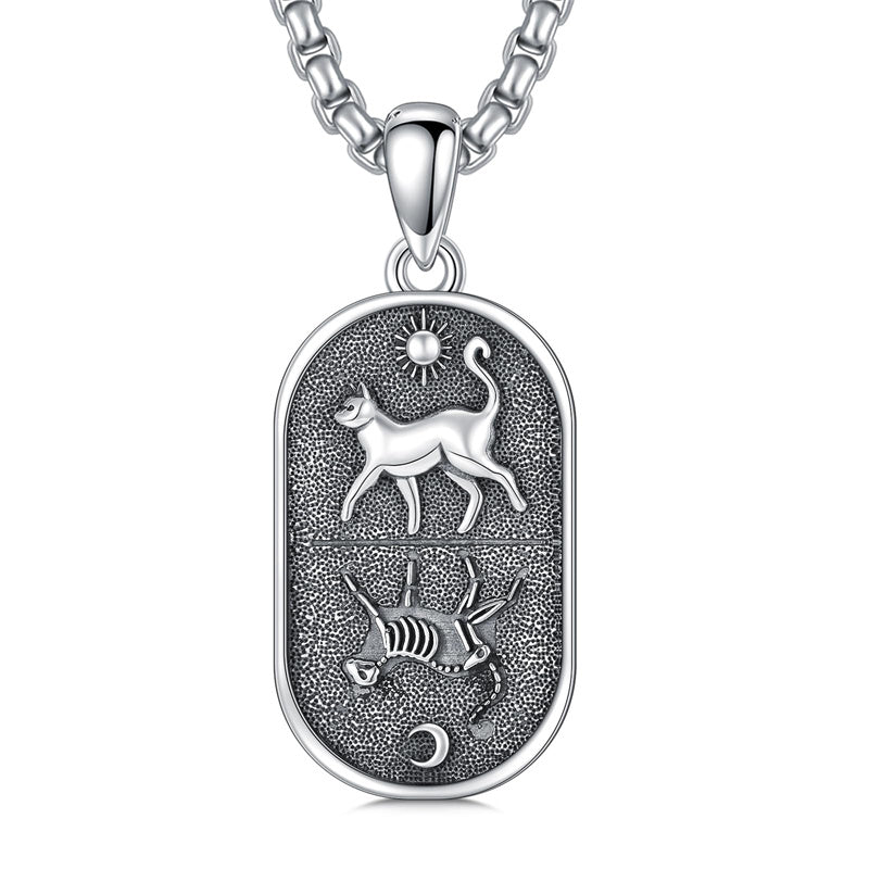 Sterling Silver Sun and Moon Skeleton Cat Dog Pendant Necklace