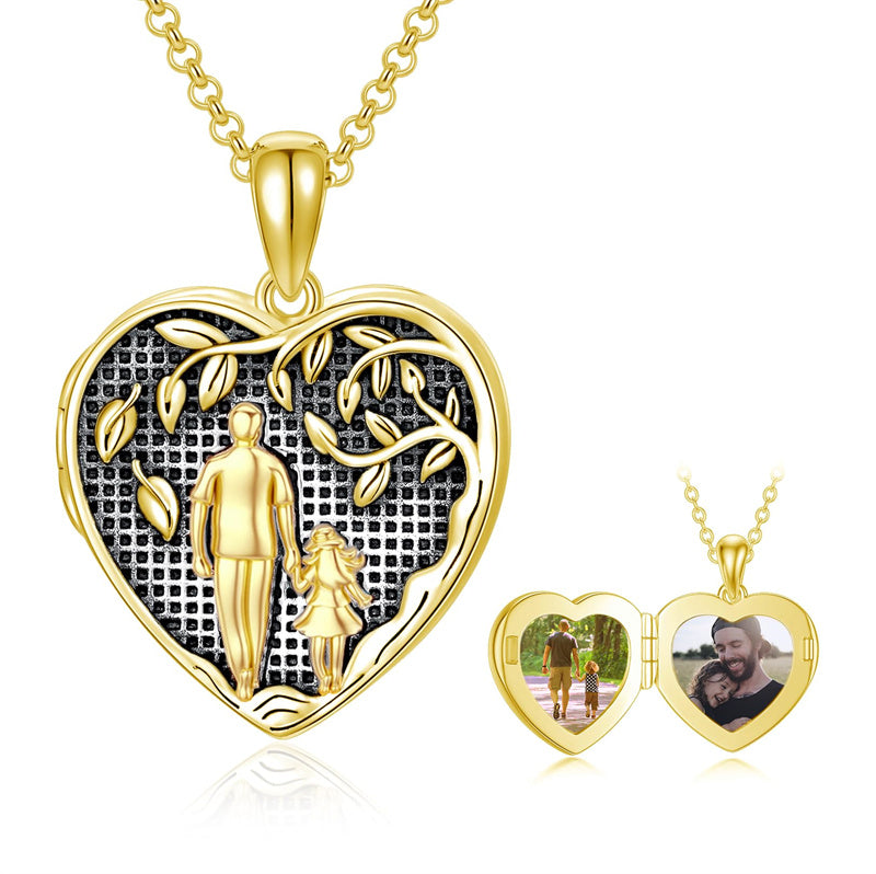 10K Gold Personalized Photo Father Daughter Pendant Necklace