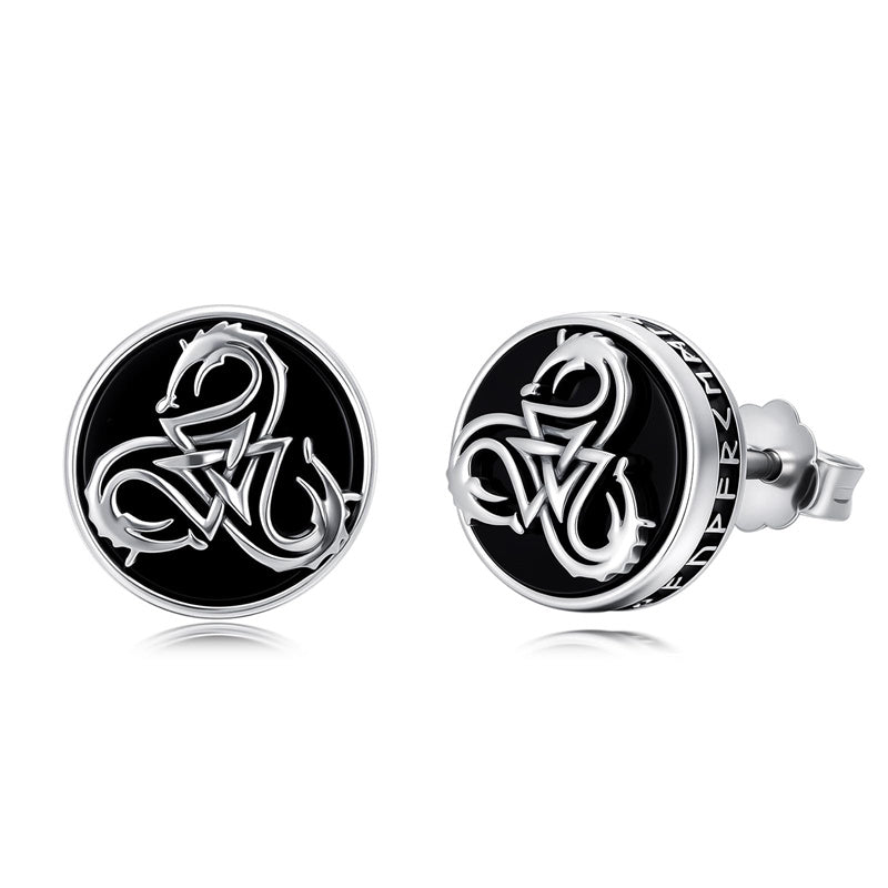 Sterling Silver Black Onyx Tree of Life Ankh Cross Skull Valknu Viking Stud Earrings