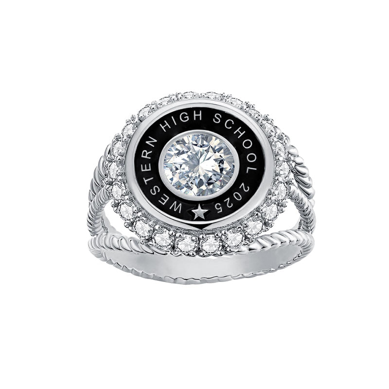 Sterling Silver Personalized Birthstone Engraved   Graduation Class Ring for Women