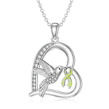 Sterling Silver Cubic Zircon Hummingbird Cancer Awareness Pendant Necklace Gifts for Women