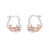 Sterling Silver Fox Frog Leopard Peacock Puppy Animal Hug Hoop Earrings