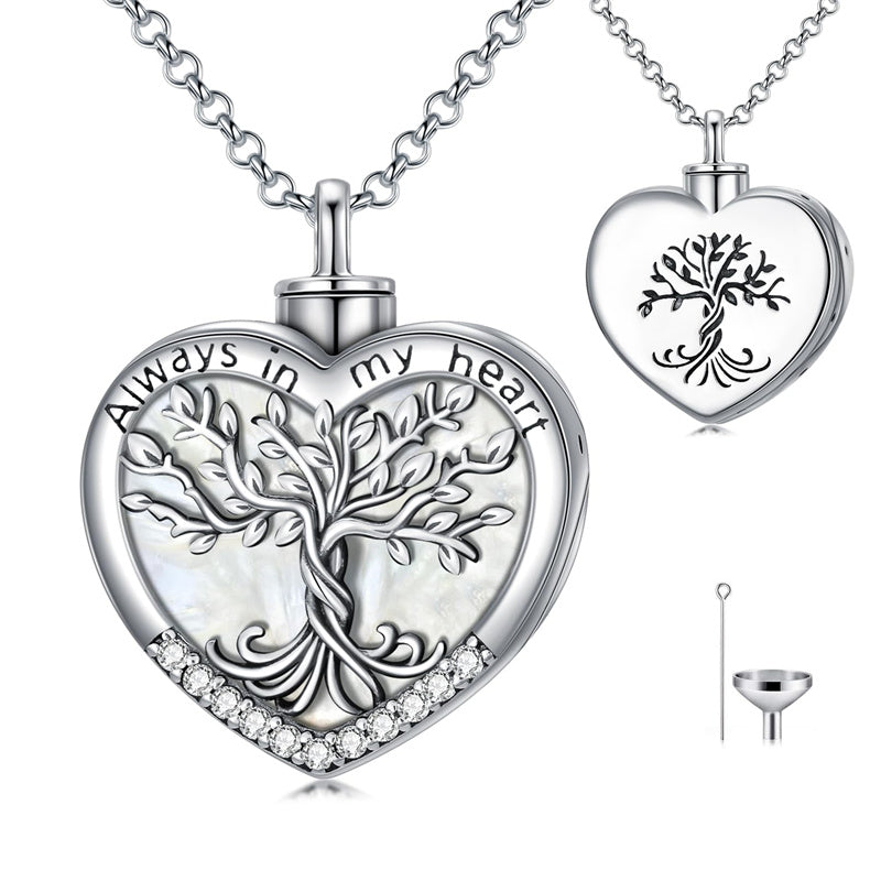 Sterling Silver Tree of Life Urn Necklaces Abalone Opal Shell Cremation Jewelry for Ashes