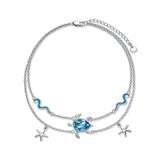 Sterling Silver Turtle Multi-layered Anklet
