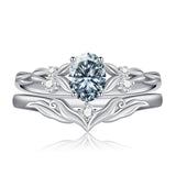 Sterling Silver 10K 14K 18K Gold  Oval Cut Unique Vine Gemstone Wedding Ring Set