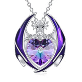 Sterling Silver Heart Shaped Crystal Birthstone Dragon Pendant Necklace