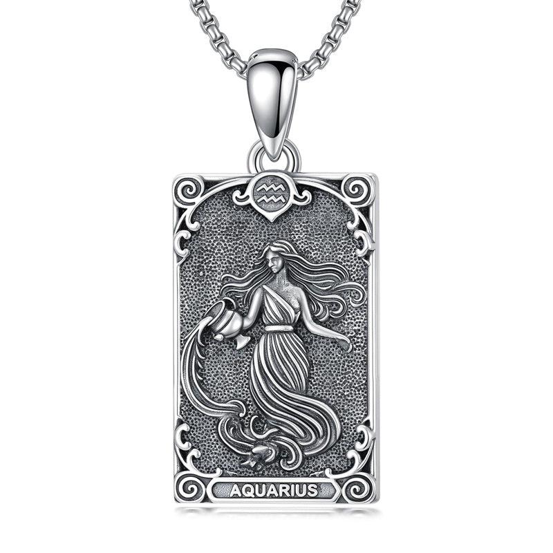 Sterling Silver Tarot Card 12 Zodiac Sign Pendant Necklace