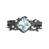 Sterling Silver Personalized Engraved Moss Agate Bridal Wedding Promise Engagement Ring Set for Women