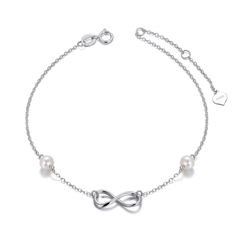 14k Gold Pearl Love Knot Infinity Bracelet