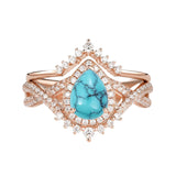 Sterling Silver 10K 14K 18K Gold  Pear Shaped Gemstone Engagement Rings Set