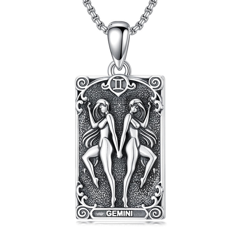 Sterling Silver Tarot Card 12 Zodiac Sign Pendant Necklace