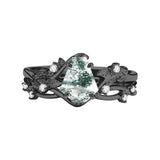 Sterling Silver Personalized Engraved Moss Agate Bridal Wedding Promise Engagement Ring Set for Women