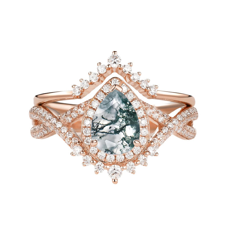 Sterling Silver 10K 14K 18K Gold  Pear Shaped Gemstone Engagement Rings Set