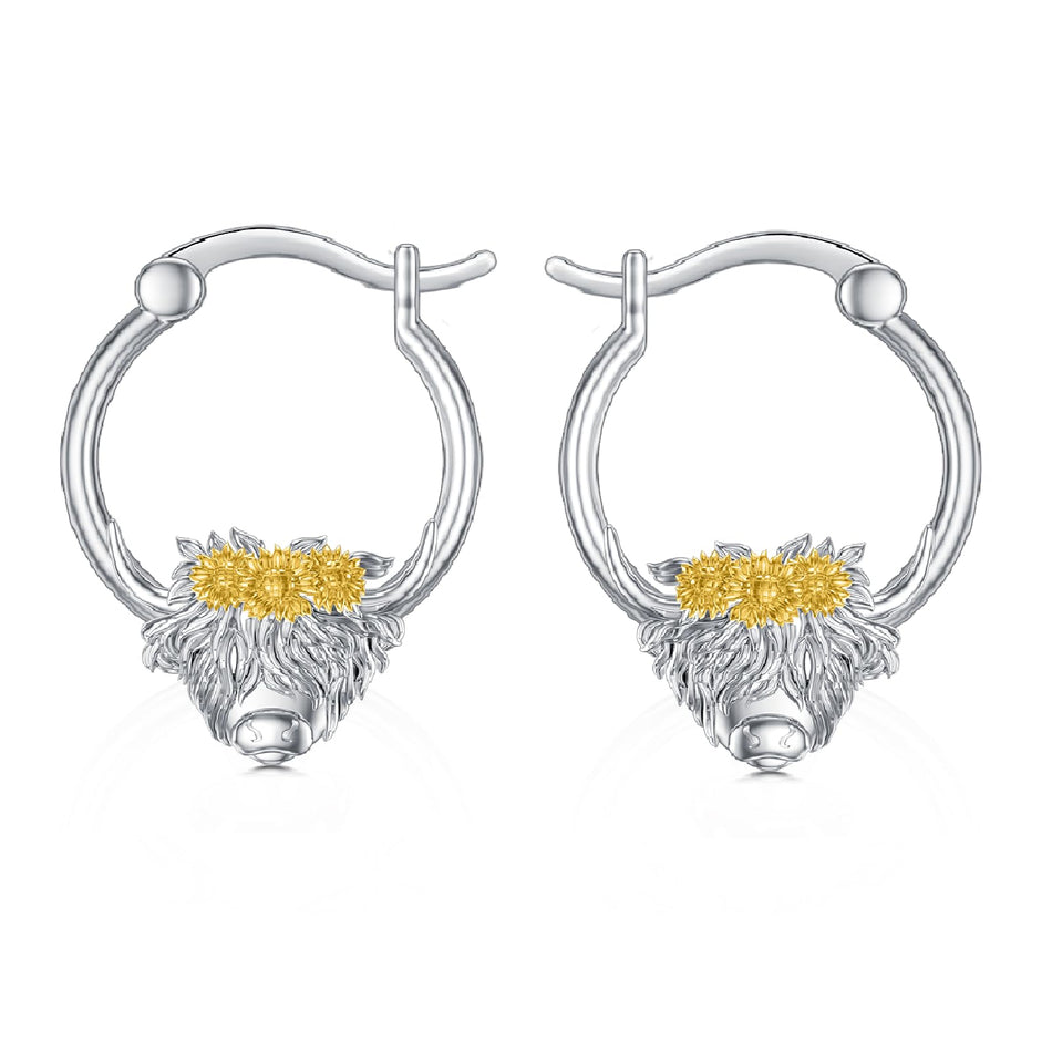 Sterling Silver Highland Cow  Hoop Earrings