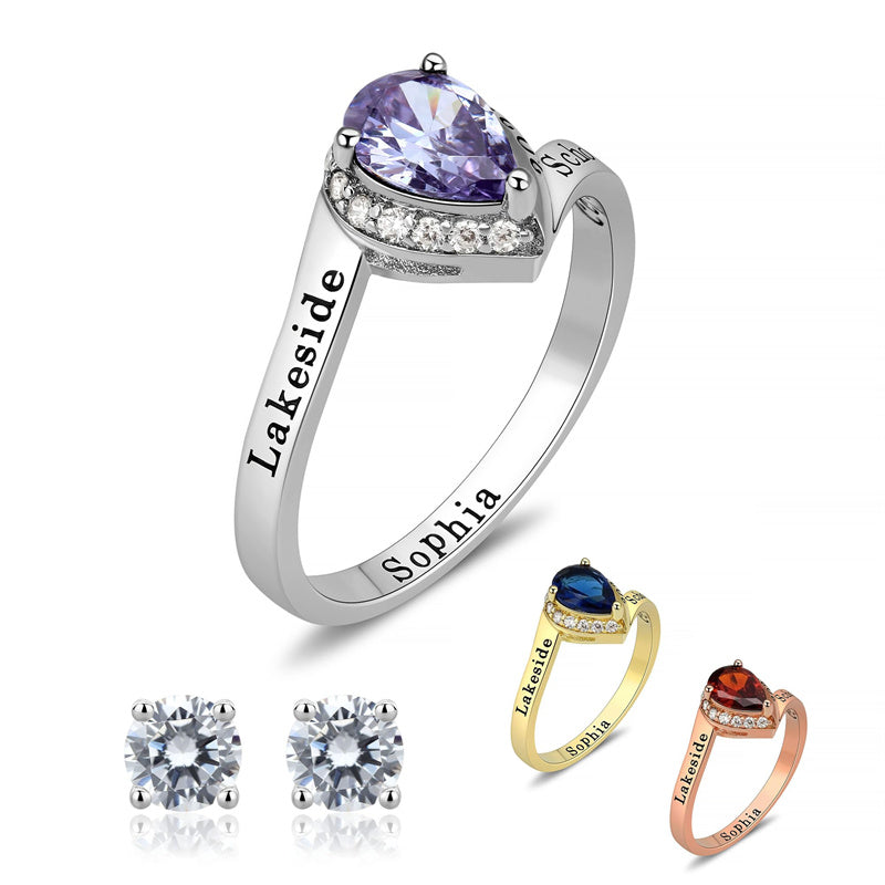 Sterling Silver Personalized Engraved Birthstone Class Rings for Graduation