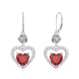 Sterling Silver Heart Cubic Zirconia Sunflower Rose Daisy Lily Lotus Hibiscus Dangle Earrings