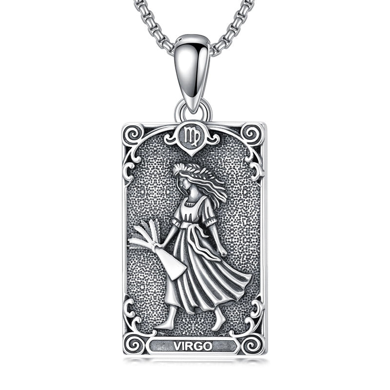 Sterling Silver Tarot Card 12 Zodiac Sign Pendant Necklace