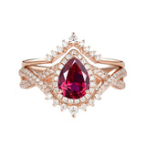 Sterling Silver 10K 14K 18K Gold  Pear Shaped Gemstone Engagement Rings Set