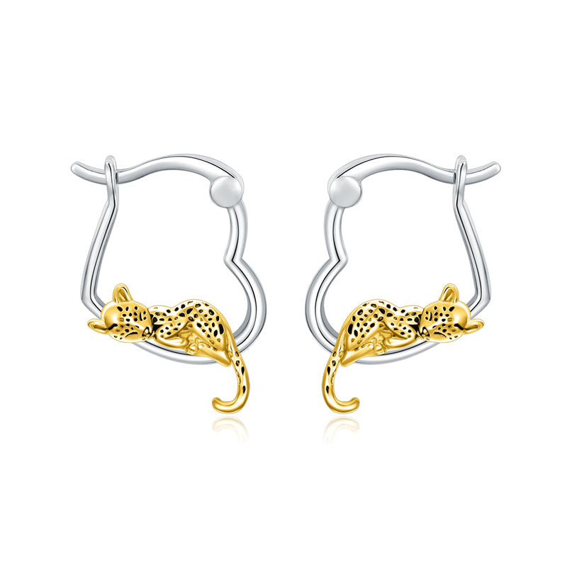 Sterling Silver Fox Frog Leopard Peacock Puppy Animal Hug Hoop Earrings