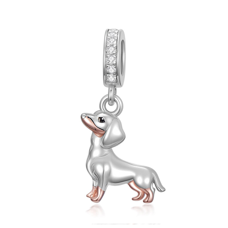 Sterling Silver Cubic Zirconia Yorkshire Boston Terrier Chihuahua Dachshund  Bead Charms